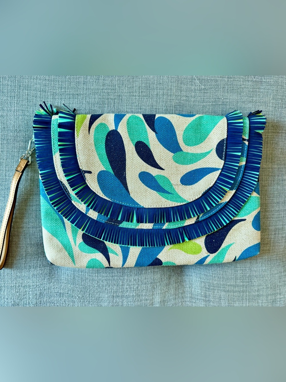 Vera Bradley Blue & Teal Fringe Wristlet Clutch